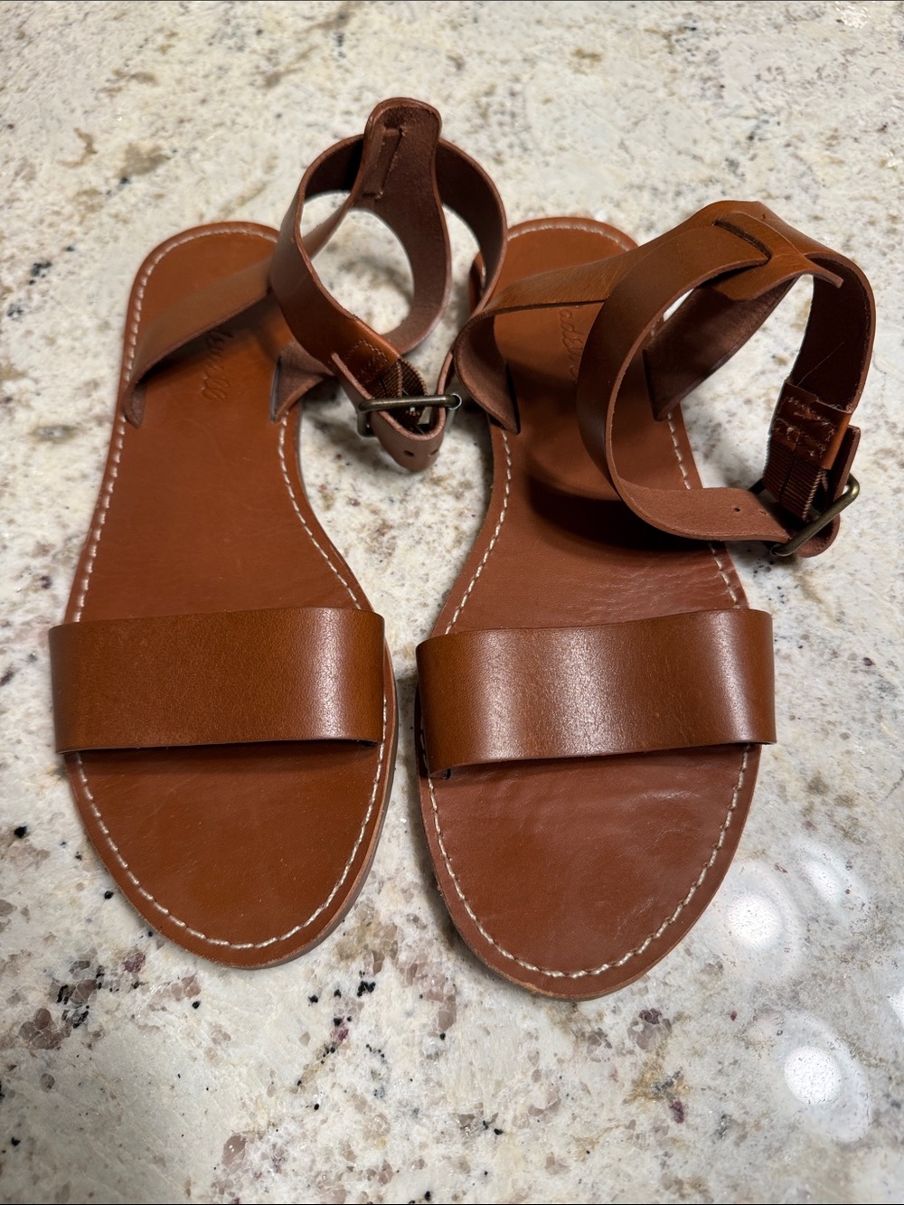 Madewell Cognac Leather Ankle-Strap Sandals